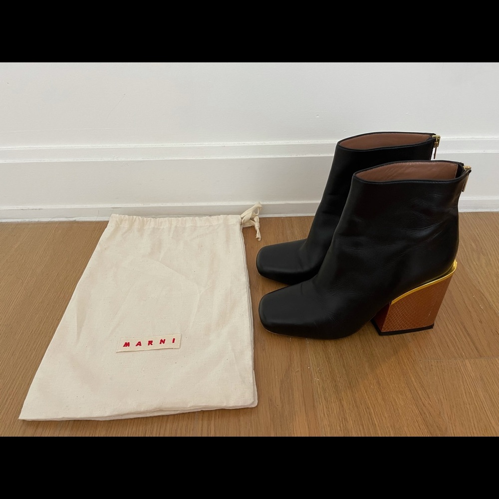 Marni Black Ankle Boots w/ Snake Skin Heel Detail